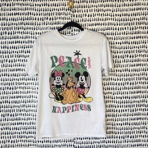 Disney Mickey Mouse T Shirt Peace And Happiness sz XS (0-2) white embroidery